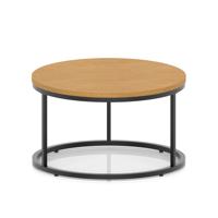 Impulse 800mm Round Coffee Table With Metal Frame Oak Top Black Leg