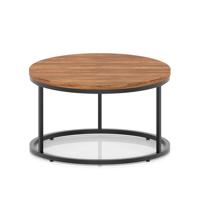 Impulse 800mm Round Coffee Table With Metal Frame Walnut Top Black Leg