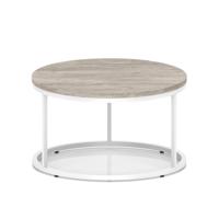 Impulse 800mm Round Coffee Table With Metal Frame Grey Oak Top White Leg