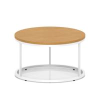 Impulse 800mm Round Coffee Table With Metal Frame Oak Top White Leg