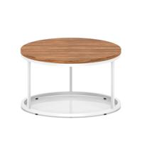 Impulse 800mm Round Coffee Table With Metal Frame Walnut Top White Leg