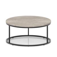 Impulse 1000mm Round Coffee Table With Metal Frame Grey Oak Top Black Leg
