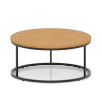 Impulse 1000mm Round Coffee Table With Metal Frame Oak Top Black Leg