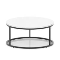 Impulse 1000mm Round Coffee Table With Metal Frame White Top Black Leg