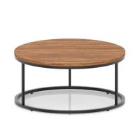Impulse 1000mm Round Coffee Table With Metal Frame Walnut Top Black Leg