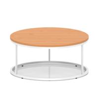 Impulse 1000mm Round Coffee Table With Metal Frame Beech Top White Leg
