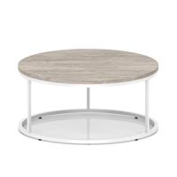 Impulse 1000mm Round Coffee Table With Metal Frame Grey Oak Top White Leg