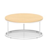 Impulse 1000mm Round Coffee Table With Metal Frame Maple Top White Leg