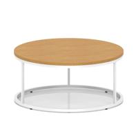 Impulse 1000mm Round Coffee Table With Metal Frame Oak Top White Leg