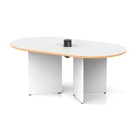 Impulse Volta 1800mm Boardroom Table With Black Pop-up Power Module White Top With Natural Wood Edge Arrowhead Leg