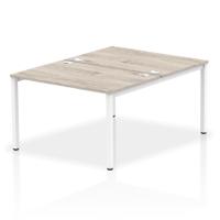 Impulse Back-to-Back 2 Person Bench Desk W1200 x D1600 x H730mm With Cable Ports Grey Oak Finish White Frame - IB00107