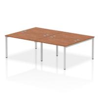 Impulse Back-to-Back 4 Person Bench Desk W1200 x D1600 x H730mm With Cable Ports Walnut Finish Silver Frame - IB00140