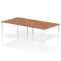 Impulse Back-to-Back 4 Person Bench Desk W1600 x D1600 x H730mm With Cable Ports Walnut Finish White Frame - IB00170