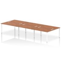 Impulse Back-to-Back 6 Person Bench Desk W1400 x D1600 x H730mm With Cable Ports Walnut Finish White Frame - IB00194