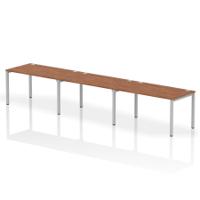 Impulse Single Row 3 Person Bench Desk W1400 x D800 x H730mm Walnut Finish Silver Frame - IB00332