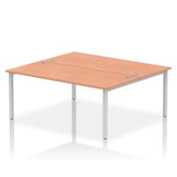 Dynamic Impulse W1800 x D1600 x H750mm Back to Back 2 Person Bench Desk With Cable Management Ports Goal Post Leg Beech Finish Silver Frame - IB00388