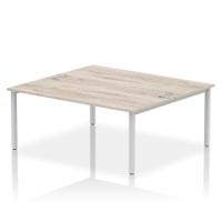 Dynamic Impulse W1800 x D1600 x H750mm Back to Back 2 Person Bench Desk Cable Management Ports Goal Post Leg Grey Oak Finish Silver Frame - IB00389