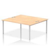 Dynamic Impulse W1800 x D1600 x H750mm Back to Back 2 Person Bench Desk With Cable Management Ports Goal Post Leg Maple Finish Silver Frame - IB00390
