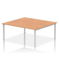 Dynamic Impulse W1800 x D1600 x H750mm Back to Back 2 Person Bench Desk With Cable Management Ports Goal Post Leg Oak Finish Silver Frame - IB00391