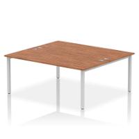 Dynamic Impulse W1800 x D1600 x H750mm Back to Back 2 Person Bench Desk With Cable Management Ports Goal Post Leg Walnut Finish Silver Frame - IB00392