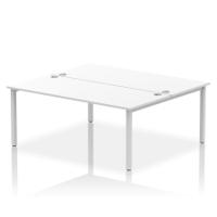 Dynamic Impulse W1800 x D1600 x H750mm Back to Back 2 Person Bench Desk With Cable Management Ports Goal Post Leg White Finish Silver Frame - IB00393