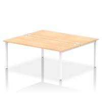 Dynamic Impulse W1800 x D1600 x H750mm Back to Back 2 Person Bench Desk With Cable Management Ports Goal Post Leg Maple Finish White Frame - IB00396