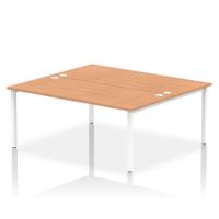 Dynamic Impulse W1800 x D1600 x H750mm Back to Back 2 Person Bench Desk With Cable Management Ports Goal Post Leg Oak Finish White Frame - IB00397