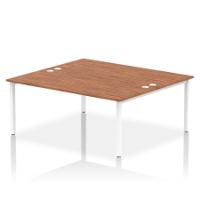 Dynamic Impulse W1800 x D1600 x H750mm Back to Back 2 Person Bench Desk With Cable Management Ports Goal Post Leg Walnut Finish White Frame - IB00398