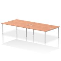 Dynamic Impulse W3600 x D1600 x H750mm Back to Back 4 Person Bench Desk With Cable Management Ports Goal Post Leg Beech Finish Silver Frame - IB00400