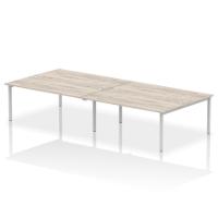 Dynamic Impulse W3600 x D1600 x H750mm Back to Back 4 Person Bench Desk Cable Management Ports Goal Post Leg Grey Oak Finish Silver Frame - IB00401