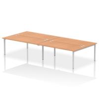 Dynamic Impulse W3600 x D1600 x H750mm Back to Back 4 Person Bench Desk With Cable Management Ports Goal Post Leg Oak Finish Silver Frame - IB00403