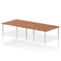 Dynamic Impulse W3600 x D1600 x H750mm Back to Back 4 Person Bench Desk With Cable Management Ports Goal Post Leg Walnut Finish Silver Frame - IB00404