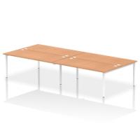 Dynamic Impulse W3600 x D1600 x H750mm Back to Back 4 Person Bench Desk With Cable Management Ports Goal Post Leg Oak Finish White Frame - IB00409