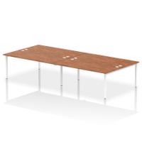 Dynamic Impulse W3600 x D1600 x H750mm Back to Back 4 Person Bench Desk With Cable Management Ports Goal Post Leg Walnut Finish White Frame - IB00410
