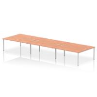 Dynamic Impulse W5400 x D1600 x H750mm Back to Back 6 Person Bench Desk With Cable Management Ports Goal Post Leg Beech Finish Silver Frame - IB00412