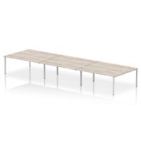 Dynamic Impulse W5400 x D1600 x H750mm Back to Back 6 Person Bench Desk Cable Management Ports Goal Post Leg Grey Oak Finish Silver Frame - IB00413