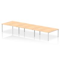 Dynamic Impulse W5400 x D1600 x H750mm Back to Back 6 Person Bench Desk With Cable Management Ports Goal Post Leg Maple Finish Silver Frame - IB00414