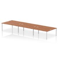 Dynamic Impulse W5400 x D1600 x H750mm Back to Back 6 Person Bench Desk With Cable Management Ports Goal Post Leg Walnut Finish Silver Frame - IB00416