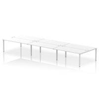 Dynamic Impulse W5400 x D1600 x H750mm Back to Back 6 Person Bench Desk With Cable Management Ports Goal Post Leg White Finish Silver Frame - IB00417