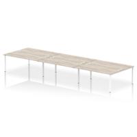 Dynamic Impulse W5400 x D1600 x H750mm Back to Back 6 Person Bench Desk Cable Management Ports Goal Post Leg Grey Oak Finish White Frame - IB00419