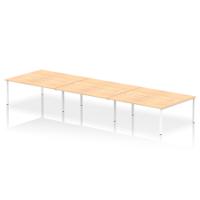 Dynamic Impulse W5400 x D1600 x H750mm Back to Back 6 Person Bench Desk With Cable Management Ports Goal Post Leg Maple Finish White Frame - IB00420
