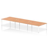 Dynamic Impulse W5400 x D1600 x H750mm Back to Back 6 Person Bench Desk With Cable Management Ports Goal Post Leg Oak Finish White Frame - IB00421
