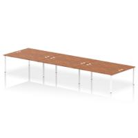 Dynamic Impulse W5400 x D1600 x H750mm Back to Back 6 Person Bench Desk With Cable Management Ports Goal Post Leg Walnut Finish White Frame - IB00422