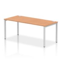 Dynamic Impulse W1800 x D800 x H750mm Single Row Bench Desk With Cable Management Ports Goal Post Leg Oak Finish Silver Frame - IB00439