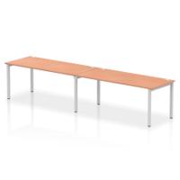 Dynamic Impulse W3600 x D800 x H750mm Bench Single Row 2 Person Bench Desk Cable Management Ports Goal Post Leg Beech Finish Silver Frame - IB00448