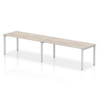 Dynamic Impulse W3600 x D800 x H750mm Bench Single Row 2 Person Bench Desk Cable Management Ports Goal Post Leg Grey Oak Finish Silver Frame - IB00449