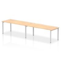 Dynamic Impulse W3600 x D800 x H750mm Bench Single Row 2 Person Bench Desk Cable Management Ports Goal Post Leg Maple Finish Silver Frame - IB00450