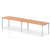Dynamic Impulse W3600 x D800 x H750mm Bench Single Row 2 Person Bench Desk Cable Management Ports Goal Post Leg Oak Finish Silver Frame - IB00451