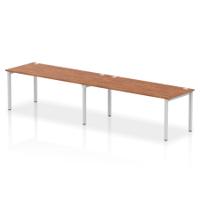 Dynamic Impulse W3600 x D800 x H750mm Bench Single Row 2 Person Bench Desk Cable Management Ports Goal Post Leg Walnut Finish Silver Frame - IB00452