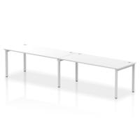 Dynamic Impulse W3600 x D800 x H750mm Bench Single Row 2 Person Bench Desk Cable Management Ports Goal Post Leg White Finish Silver Frame - IB00453